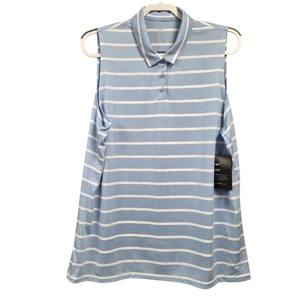 Nike Dry Polo Shirt Women XXL Blue Stripe Sleeveless Golf Performance Athletic